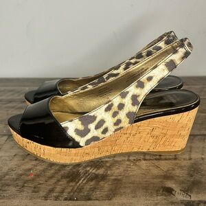 Circa Joan & David Patent and Leopard Slingback Wedge